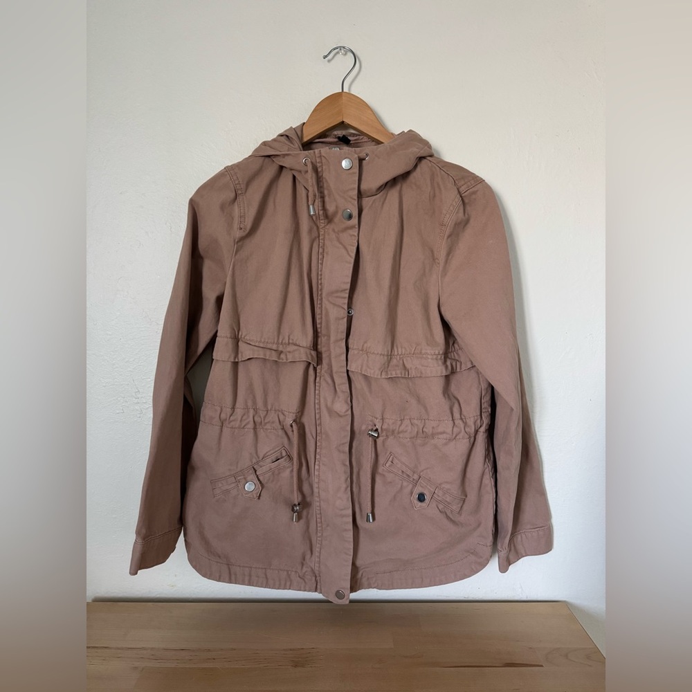 H&M Divided Women’s Hooded Short Cotton Parka Dusty Rose Size S
